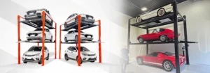 High-quality Four Post Triple Stacker Parking Lift (PFP), heavy duty 3-level 4-post car stacker for garage, 2500kg capacity per car, SHININNOVATION factory direct supply car parking system, WhatsApp/WeChat for inquiry and best price