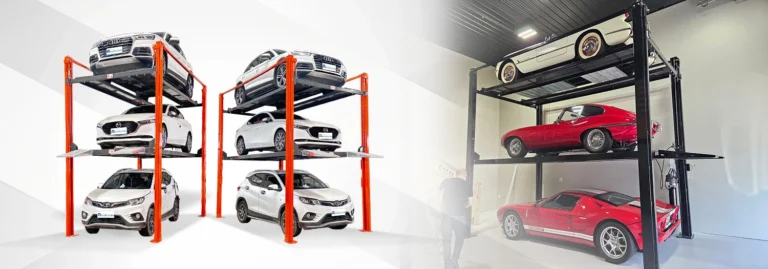 High-quality Four Post Triple Stacker Parking Lift (PFP), heavy duty 3-level 4-post car stacker for garage, 2500kg capacity per car, SHININNOVATION factory direct supply car parking system, WhatsApp/WeChat for inquiry and best price