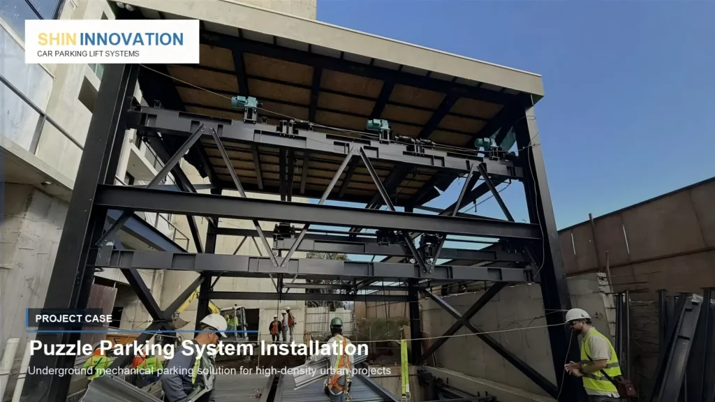 Puzzle parking system installation for underground mechanical parking project by ShinInnovation