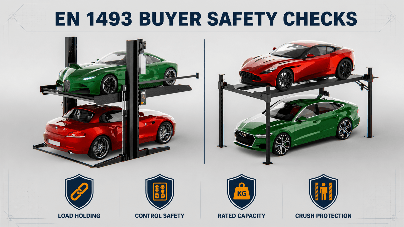 EN 1493 buyer safety checks for two-post and four-post vehicle lifts