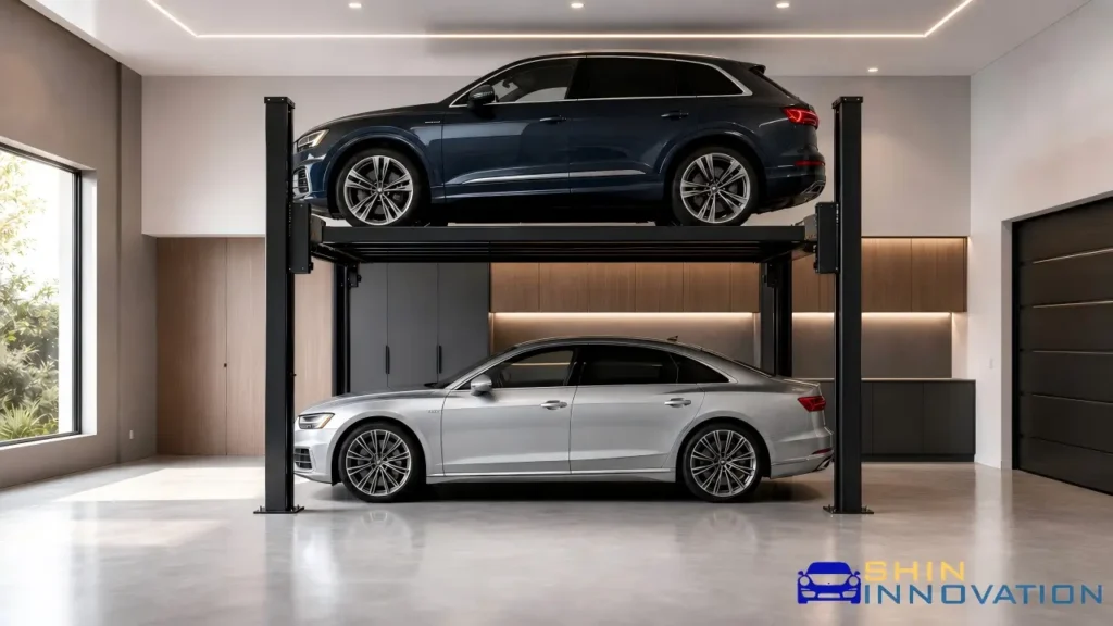 4 post 2 car 1 space parking system from shin innovation
